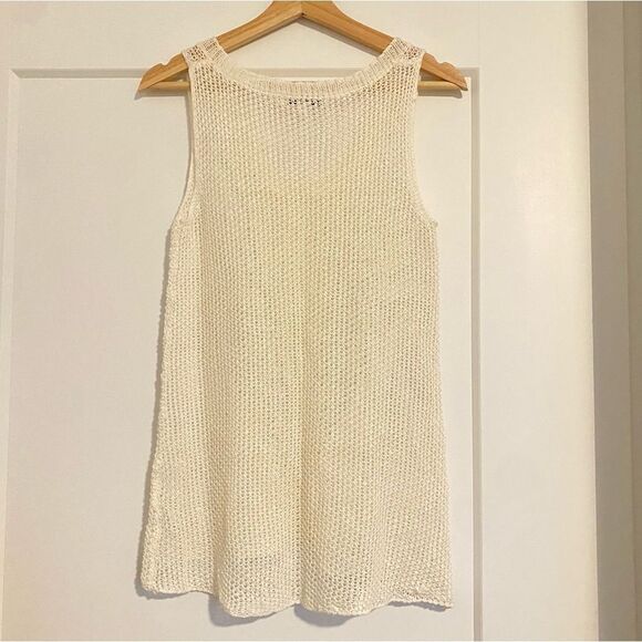 Cabi White Linen Boho Chic Loose Knitted Festival Casual Tank Top Blouse Shirt - Picture 2 of 5